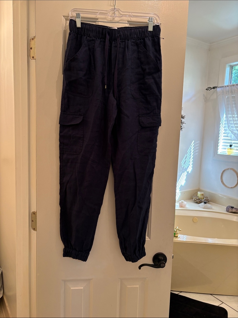 Nicole by Nicole Miller Navy Cargo Jogger Pants 100% Linen